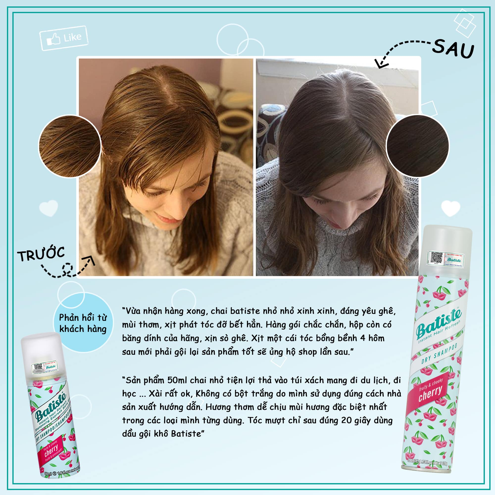 Dầu Gội Khô Batiste Dry Shampoo 50ml Làm Sạch Tóc Tức Thì (Size nhỏ tiện dụng)