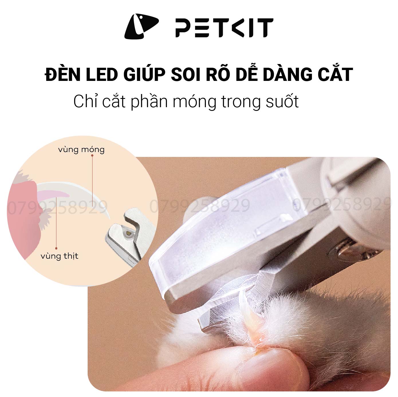 Bấm Móng Chó Mèo, Kìm Cắt Móng Thú Cưng Có Đèn LED PETKIT LED Pet Nail Clippers