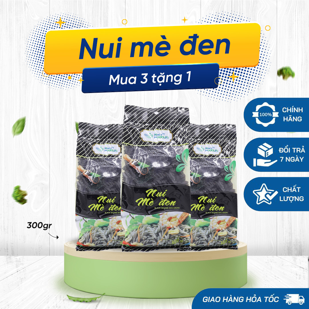 Nui mè đen HappyNoodles 300gram Hàng xuất khẩu - Combo nui 3 gói  [MUA 3 TẶNG 1]