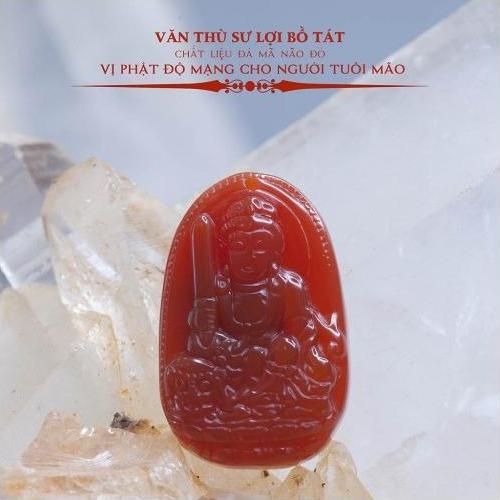 Mặt dây chuyền Văn Thù Bồ Tát Bồ Tát Mã Não Đỏ tự nhiên - Phật Độ Mạng cho người tuổi Mão - PBMRAGA03