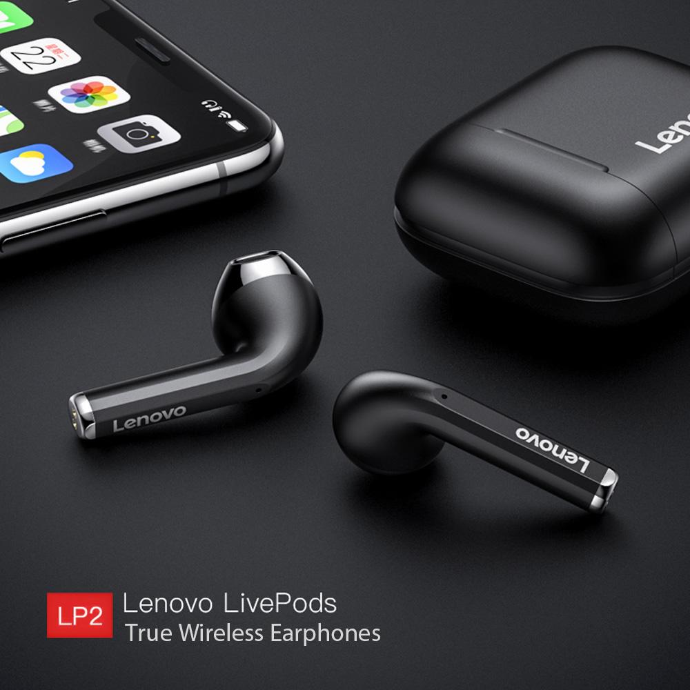 Lenovo LivePods LP2 Headphones BT 5.0 TWS Stereo Earphones with CVC&ENC Noise Reduction AAC IPX5 Waterproof 10mm Dynamic