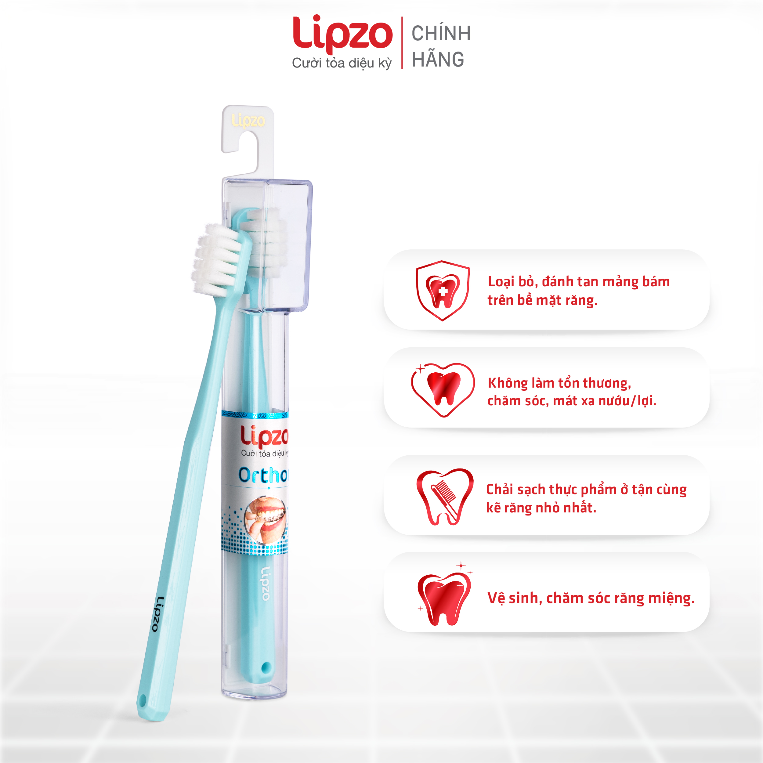Bàn Chải Đánh Răng Lipzo Orthor Cao Cấp Công Nghệ Chỉ Tơ 2 Đầu Mềm Mảnh Chuyên Biệt Cho Người Niềng Răng