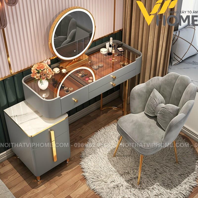 Bàn trang điểm, bàn phấn kèm gương tích hợp đèn LED kèm nút cảm ứng thông minh và ngăn kéo để đồ tện lợi BTD-00138