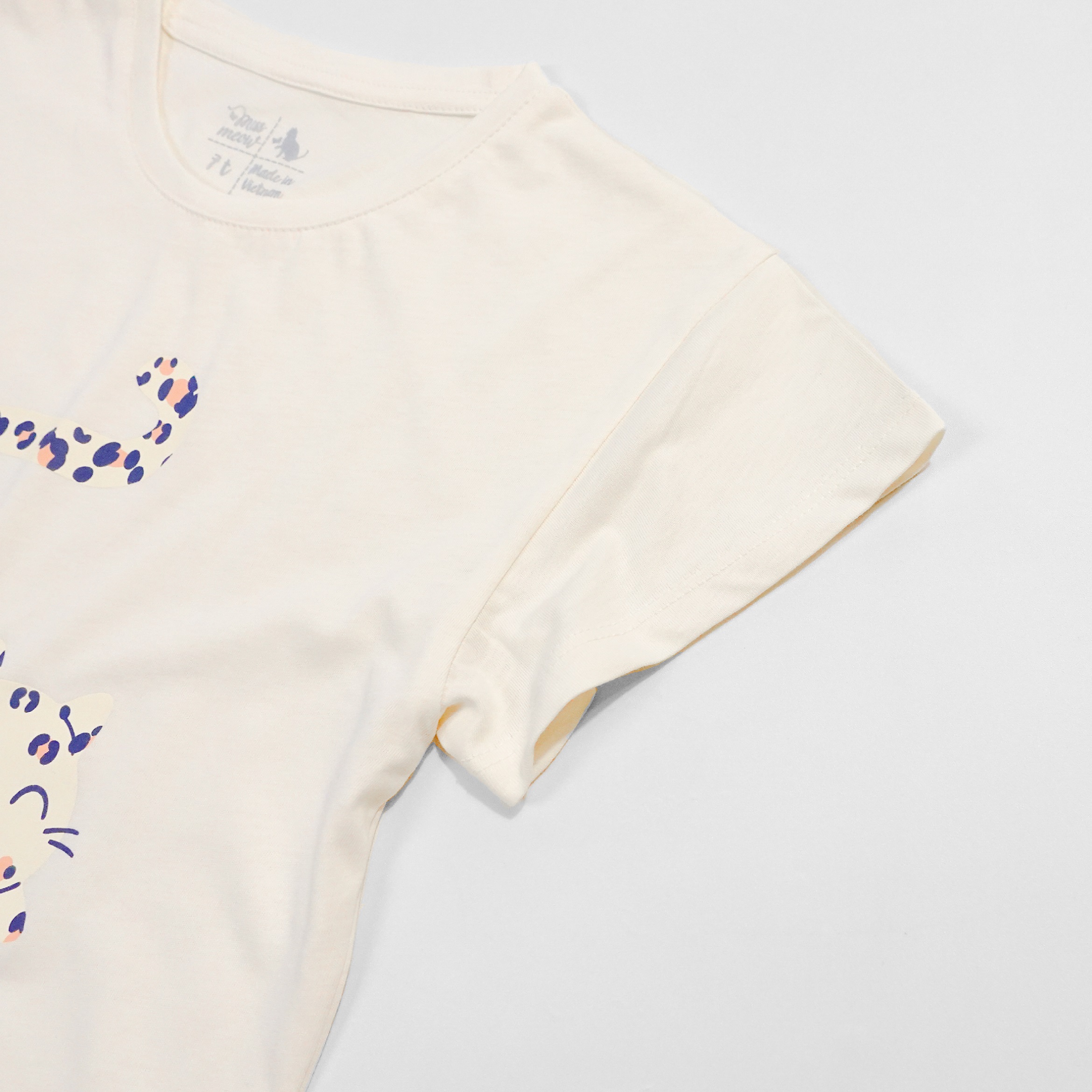 Bộ cộc tay bé gái Bigfox Miss Meow size đại áo thun ngắn tay quần đùi cotton in mèo cỡ 3-11 tuổi