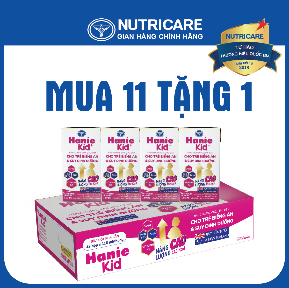 [Mua 11 lốc tặng 1] Sữa nước Nutricare Hanie Kid cho trẻ biếng ăn (110ml)