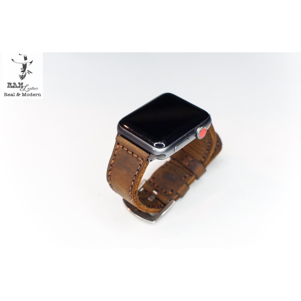 Dây apple watch da bò nâu đất handmade bền chắc cực đẹp RAM Leather classic 1950 - tặng khóa chốt và adapter