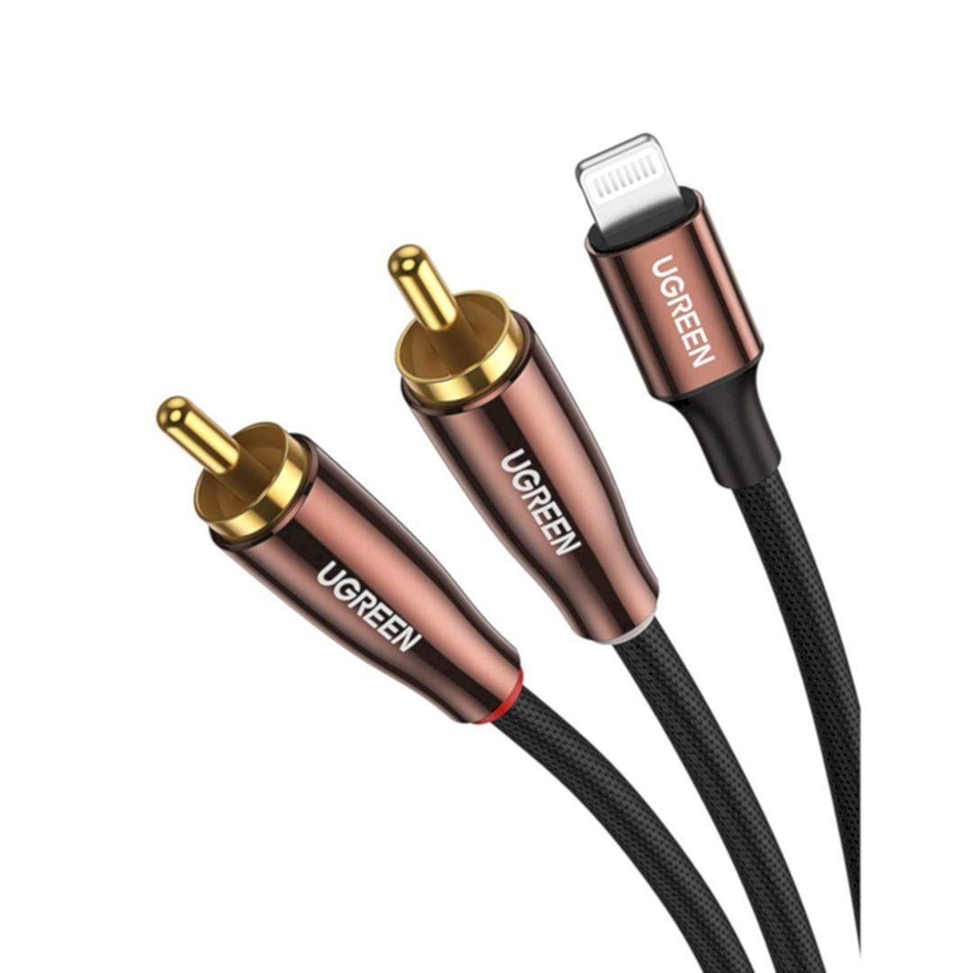 Ugreen 40897 1m đầu dành cho iphone to 2*RCA M / M Braided Cable black with brown head AV166 - Hàng chính hãng