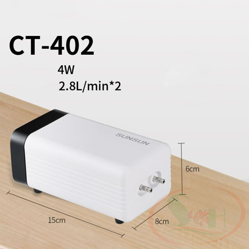 Máy sủi oxy Sunsun CT 201, 202, 402, 404 thổi khí siêu êm 1, 2, 4 vòi bể cá tép