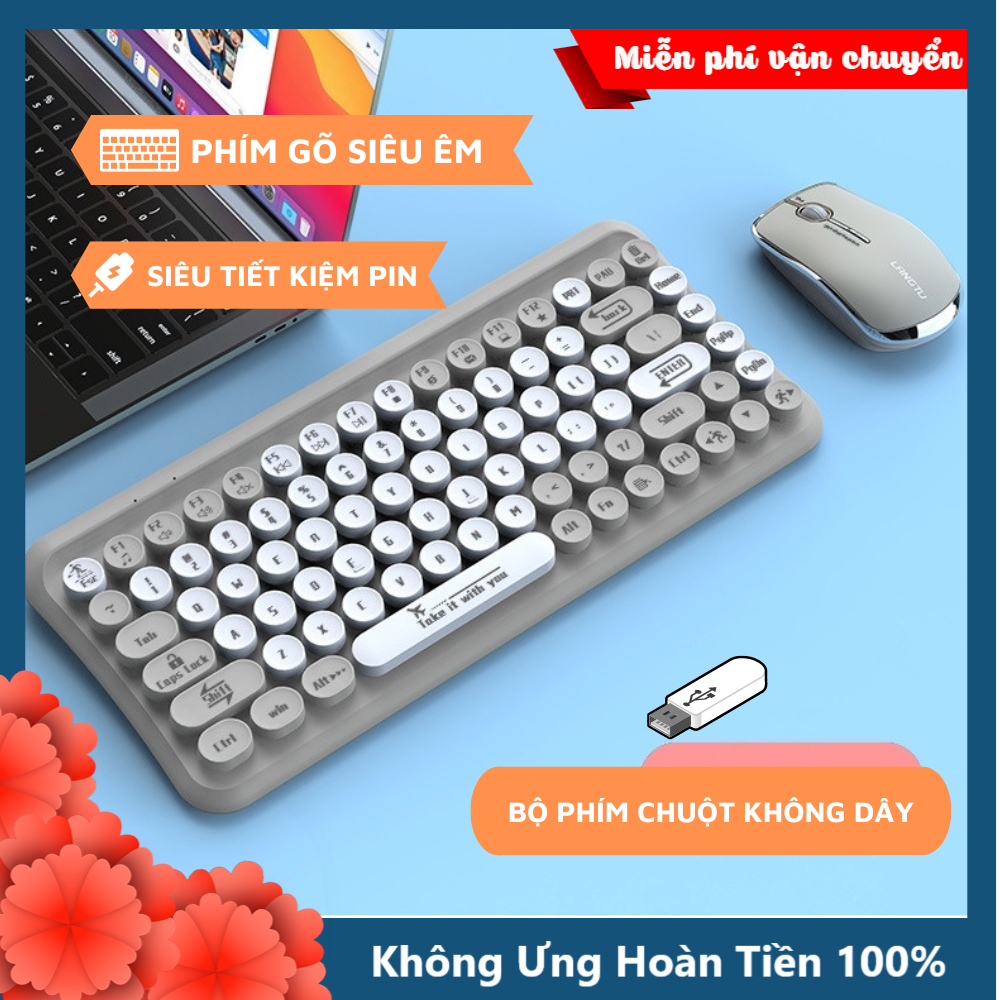 Bộ Bàn Phím Không Dây Cao Cấp LT700 Thiết Kế Cực Đẹp, Pin Trâu, Kết Nối Đa Năng Qua Cổng USB 2.4GHz Cho Máy Tính, Laptop-HÀNG CHÍNH HÃNG