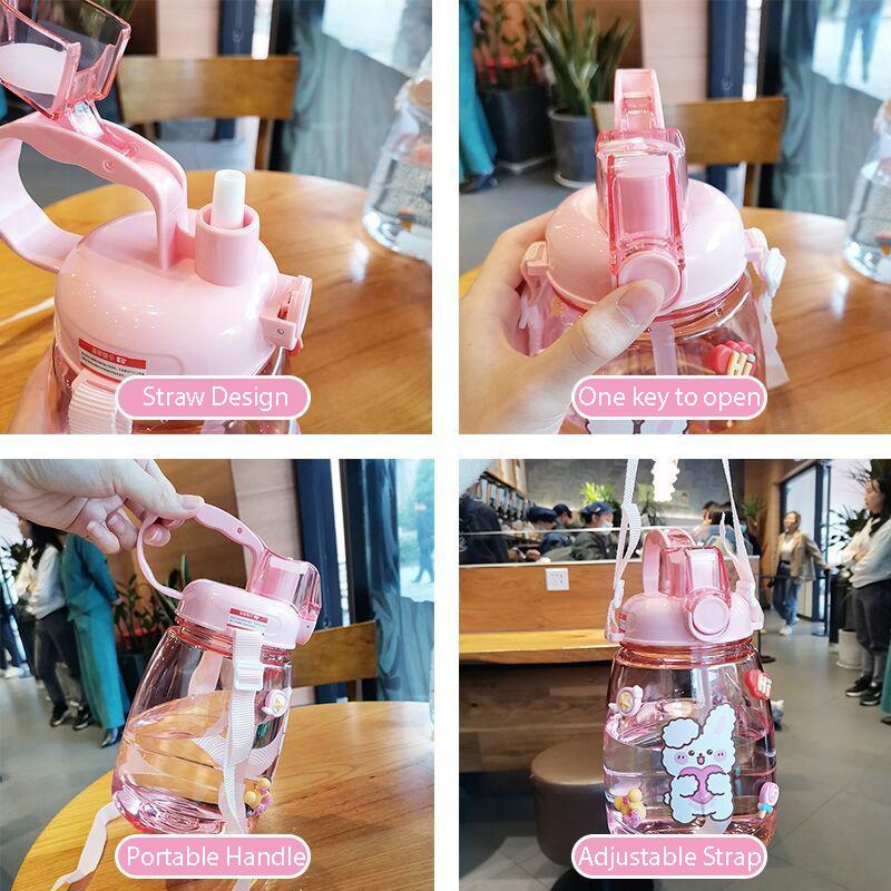 1300 ML Dung Tích Lớn Ngoài Trời Nước Thể Thao Có Ống Hút Dây Đeo Sáng Tạo Dễ Thương Miếng Dán Di Động Nhựa Trẻ Em Sippy Cốc Nước