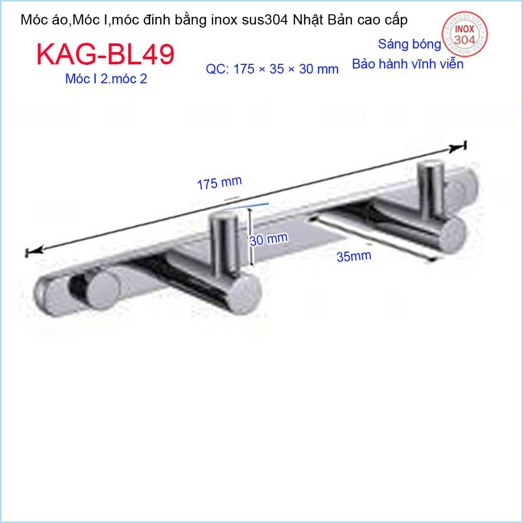 Móc khăn 2 Inox Kace, móc đôi Inox SUS304 Nhật Bản, móc treo đồ