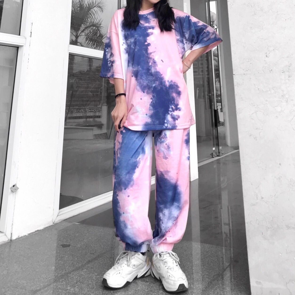 Áo Thun Tay Lỡ Lửng Loang Màu Hồng Xanh Đậm Tie Dye Tay Lỡ Form Rộng Nam Nữ Unisex - MM