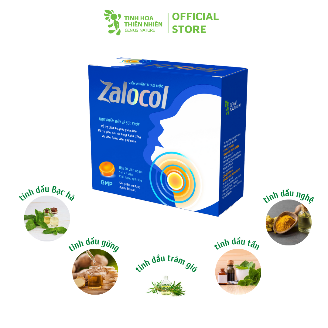 Combo 3 hộp viên ngậm Ho thảo mộc Zalocol Hỗ trợ giảm đờm, giảm đau rát họng, khản tiếng - Genat