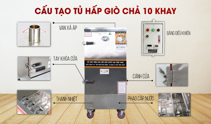 Tủ Hấp Giò Chả, Thực Phẩm 60 Kg Dùng Điện 10 Khay Việt Nam NEWSUN, Năng Suất Cao - Hàng Chính Hãng