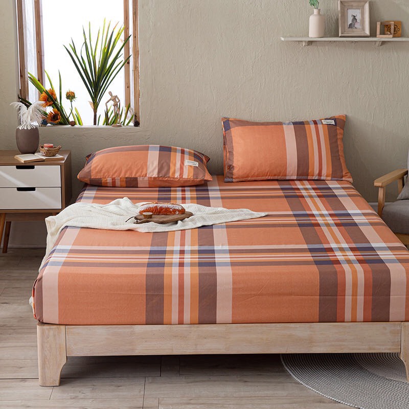Bộ Ga Gối Cotton Tici Kẻ LIDACO Cao Cấp - Kẻ Cam - Tặng 01 Vỏ Gối Ôm