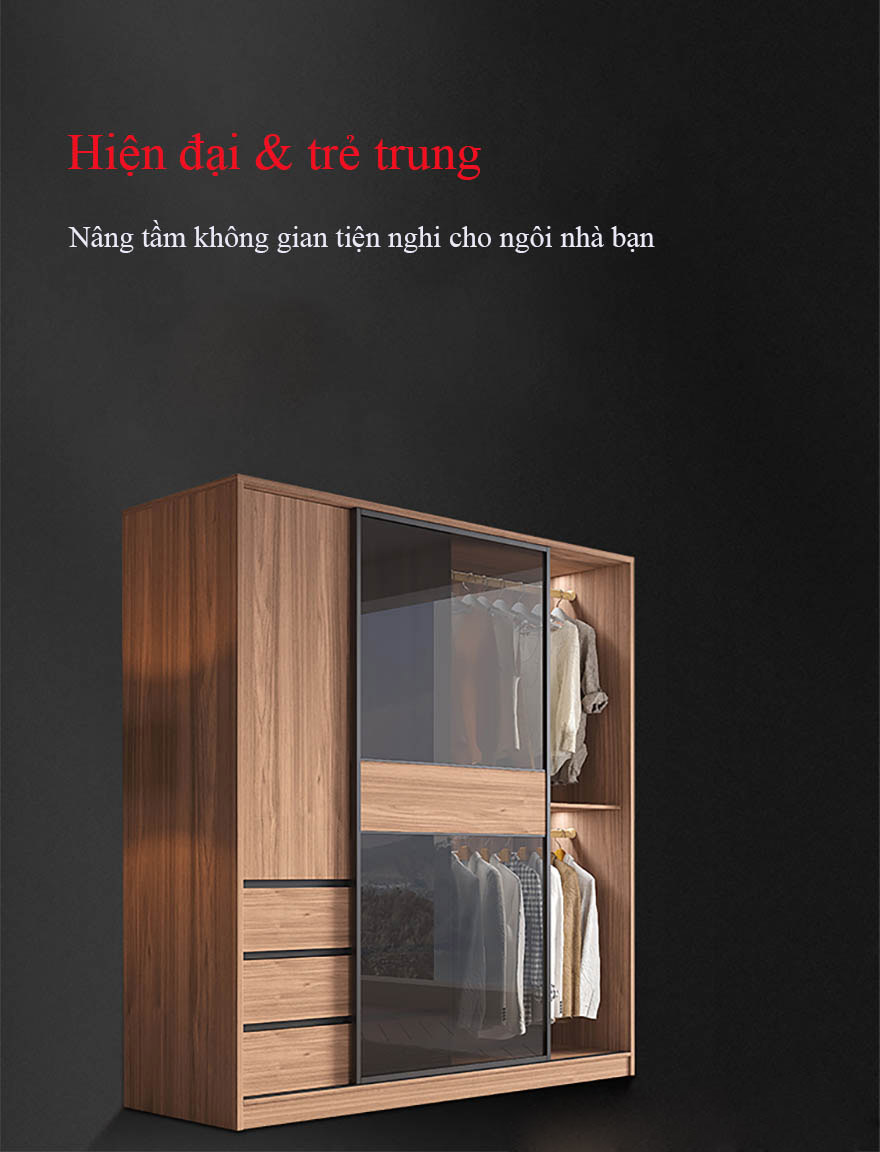 Tủ áo MDF thiết kế tinh tế, gọn gàng