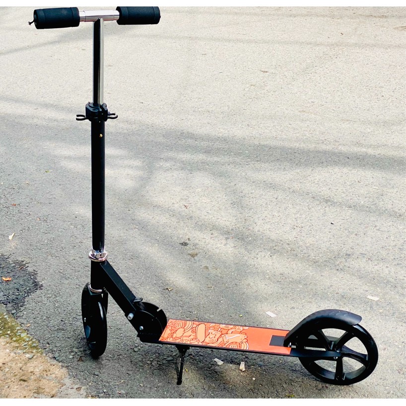 Xe trượt Scooter Đen Cam Cỡ Đại Lớn Trọng Tải 150kg Cho Người Lớn Và Trẻ Em Trên 10 Tuổi