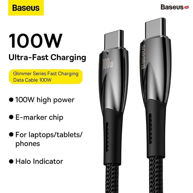 Cáp Sạc Nhanh Công Suất Cao Baseus Glimmer Series Fast Charging Data Cable Type-C to Type-C 100W - Hàng chính hãng