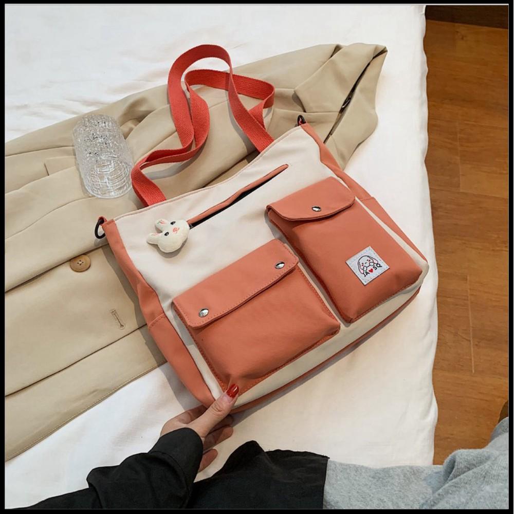 Túi Vải Đeo Vai Canvas Phong Cách Hàn Quốc Cho Nữ