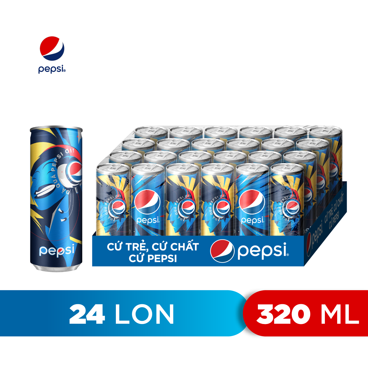 Thùng 24 Lon Nước Ngọt Có Gaz Pepsi lon xanh (320ml/lon)