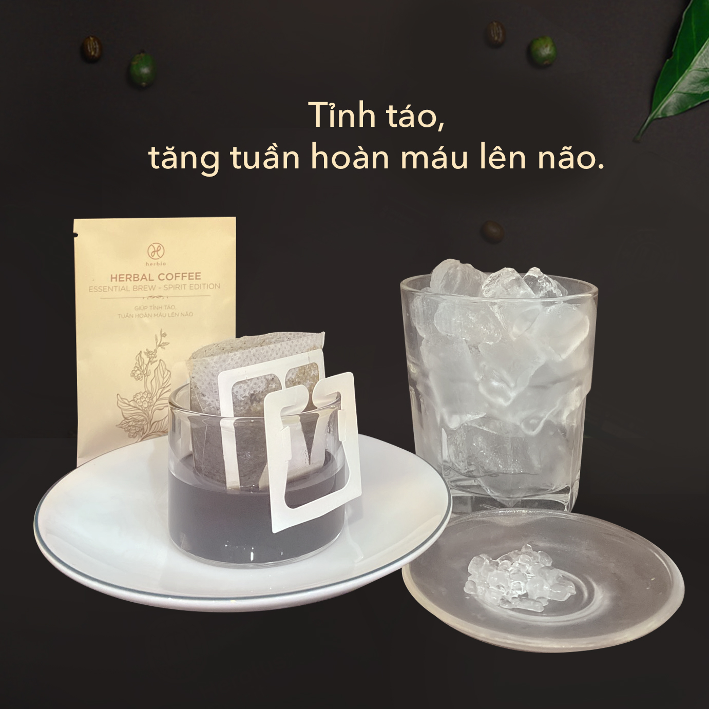 Cà phê nguyên chất rang mộc Herbal Coffee Herbio - kết hợp 5 loại thảo dược giúp tỉnh táo, tuần hoàn máu não - Hộp 15 phin túi lọc x 15gr