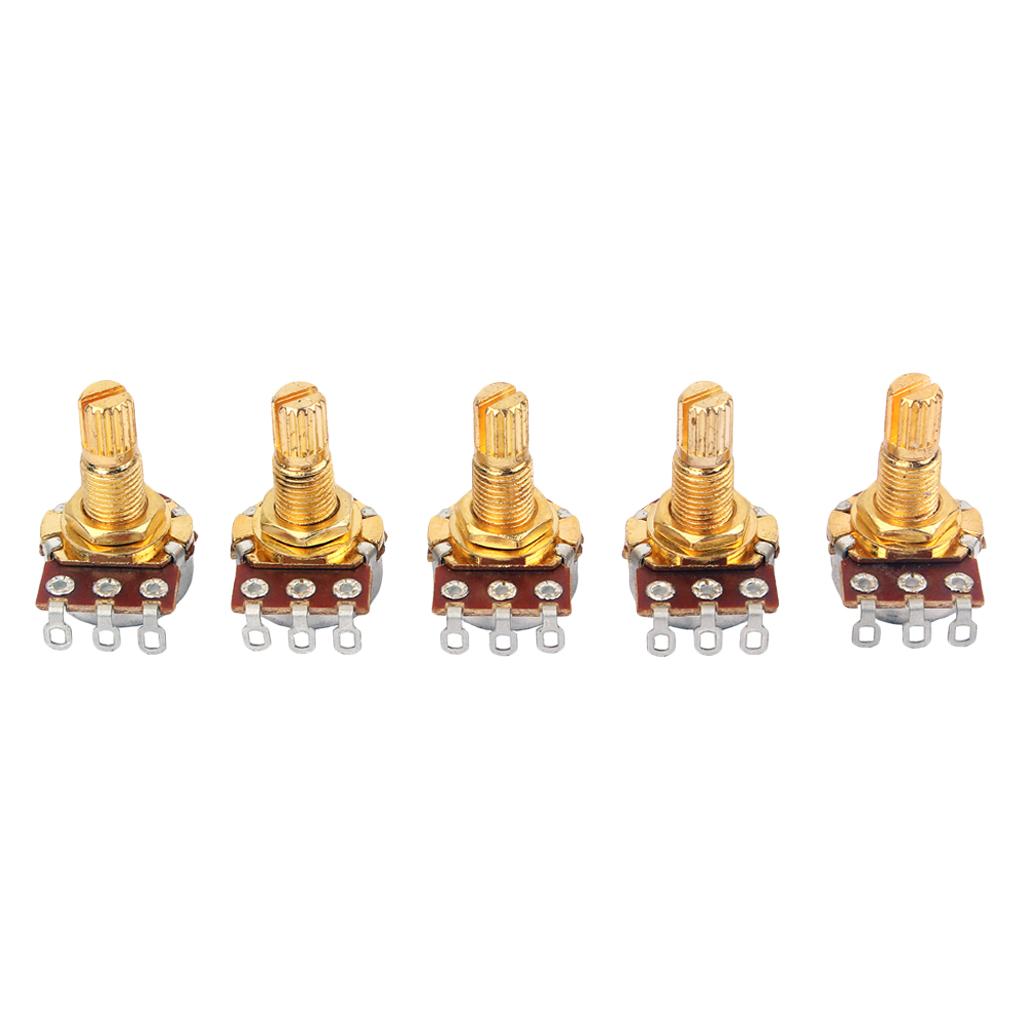 Set of 5 Golden Guitar Bass Pots A500K-ohm Potentiometer Copper for Electronics