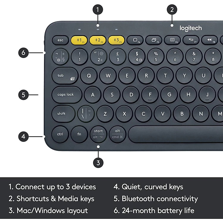 Bàn phím không dây Bluetooth nhỏ gọn Logitech K380 - Hàng Chính Hãng