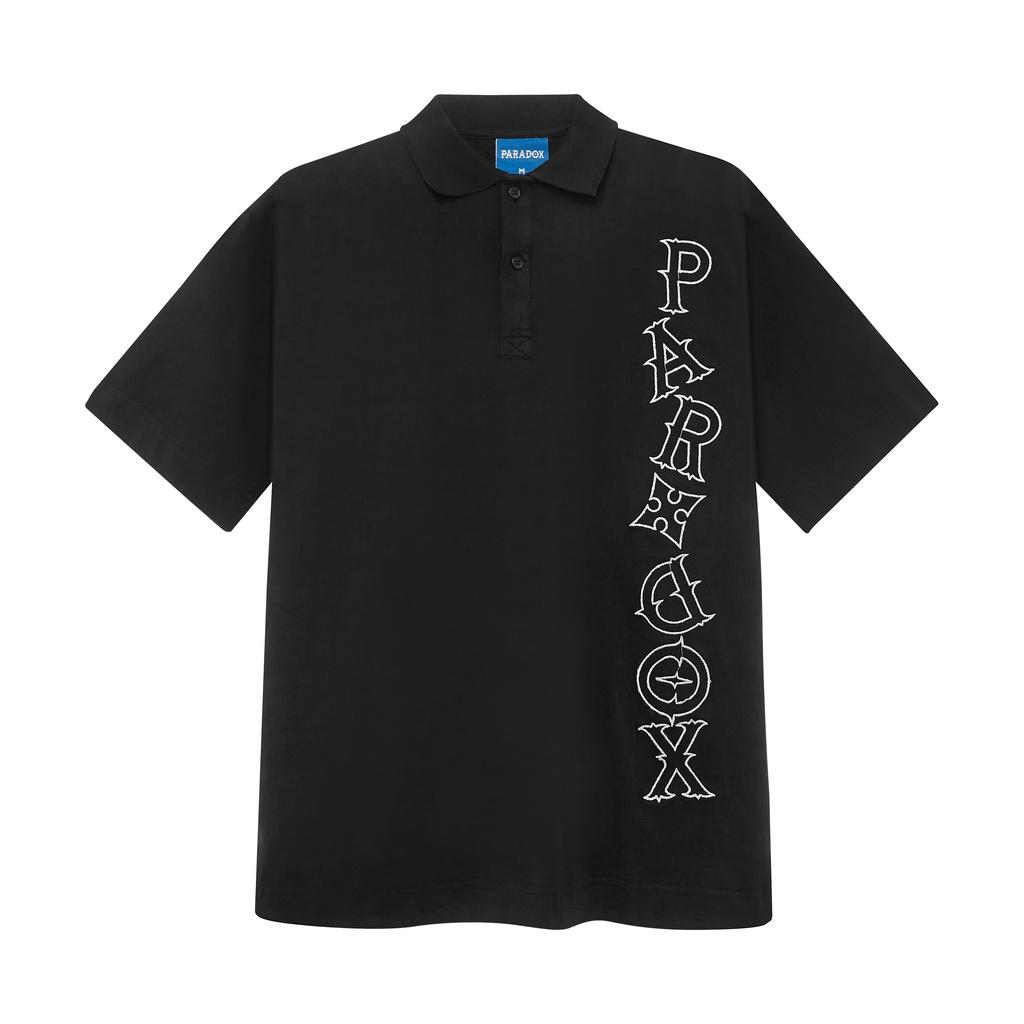 Áo thun có cổ Paradox tay lỡ CROOKED POLO SHIRT - Đen