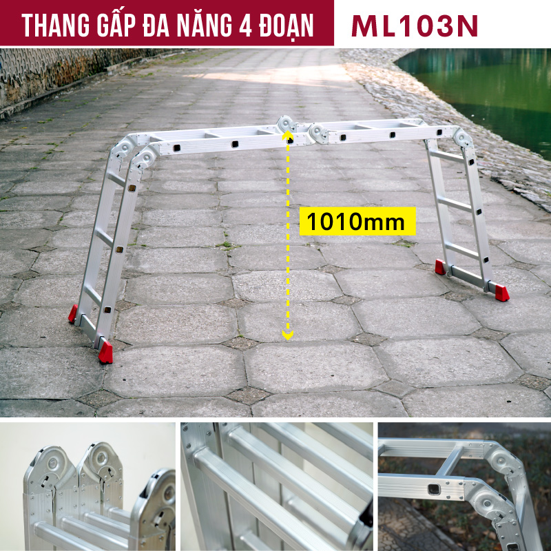 Thang nhôm gấp 4 đoạn chữ A Nhật Bản 3.4M Fujihome đa năng chống trượt, thang chữ M xếp gọn 4 khúc 3,4 mét gia đình có khóa an toàn aluminum ladder - Hàng Nhập Khẩu