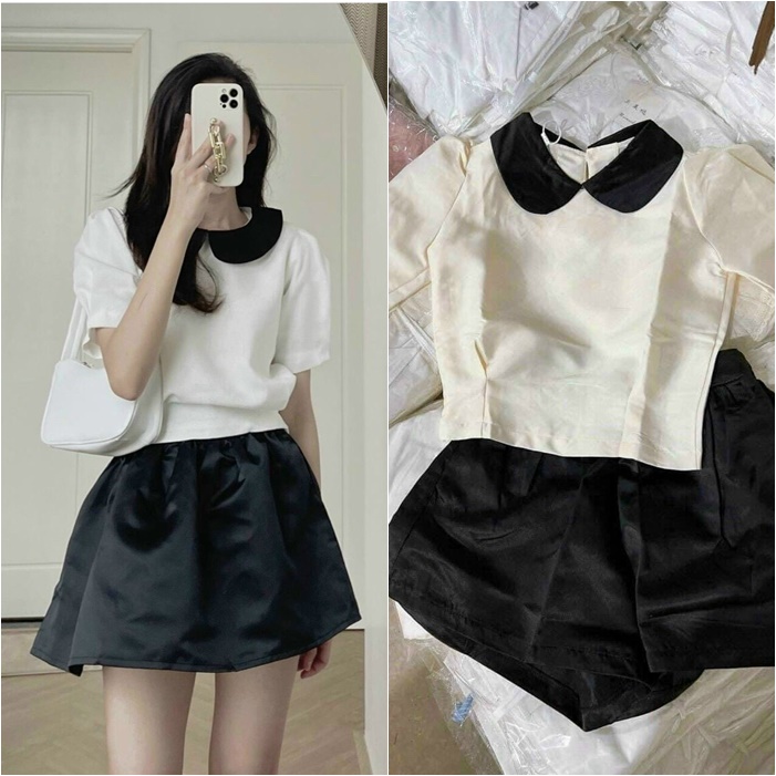 SET CROPTOP TAY BỒNG + CHÂN VÁY NGẮN