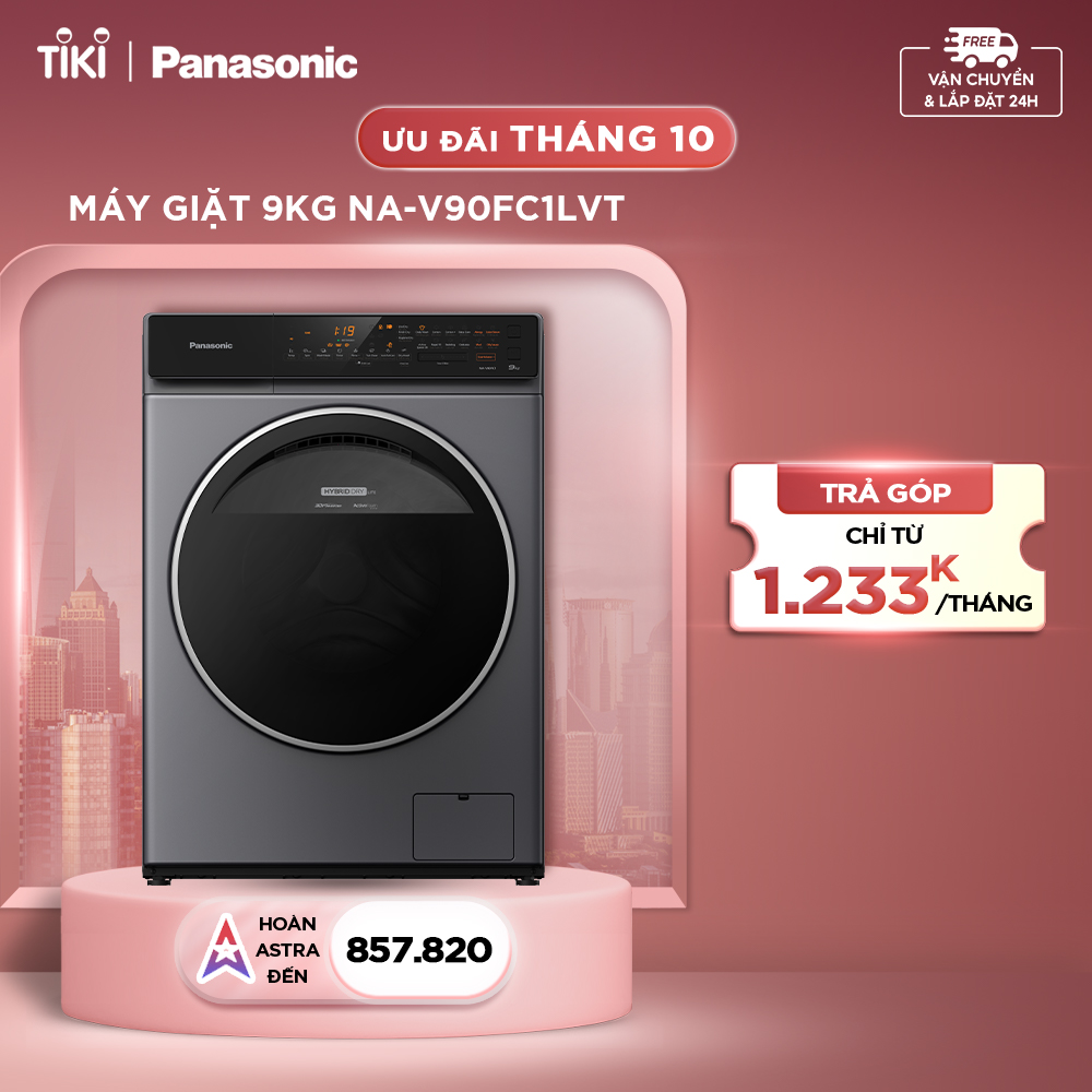 Máy Giặt Cửa Trước Panasonic 9 Kg NA-V90FC1LVT - Diệt khuẩn đến 99.99% - Tính năng sấy tiện ích - Hàng Chính Hãng (Xám) - Giao Toàn Quốc