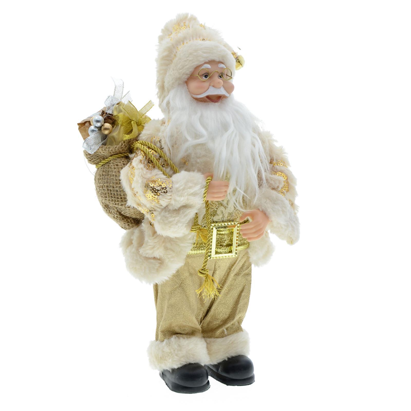 30cm Tall Standing Santa Doll Christmas Figure Ornament Gold Plush for Home