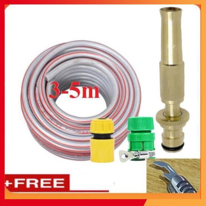 Bộ dây vòi xịt nước rửa xe, tưới cây . tăng áp 3 lần, loại 3m, 5m 206587 cút sập,nối nhựa vàng+ tặng mở chai