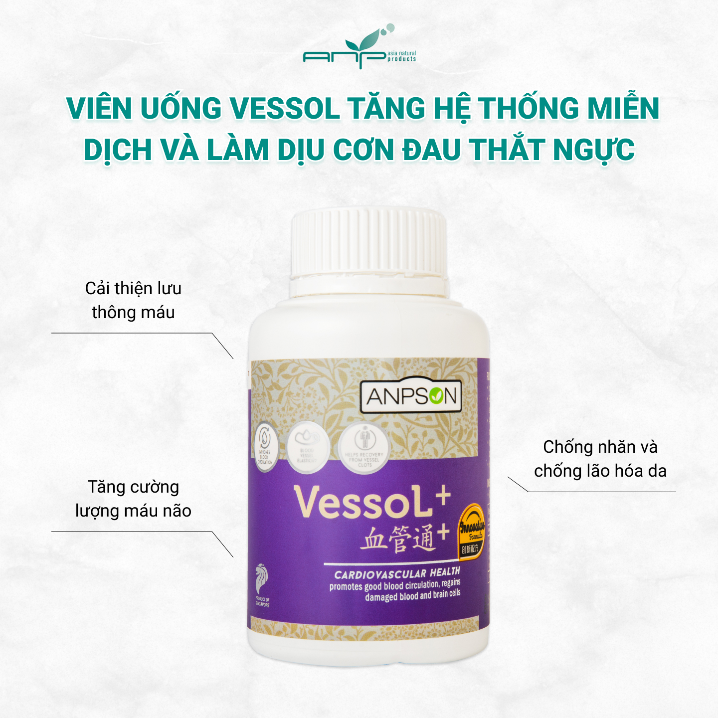 Viên Uống Tăng Cường Hệ Thống Miễn Dịch Vessol Với Chiết Xuất Từ Gingko Làm Dịu Cơn Đau Thắt Ngực, Ngăn Ngừa Lão Hóa Giúp Phục Hồi Sau Đột Quỵ