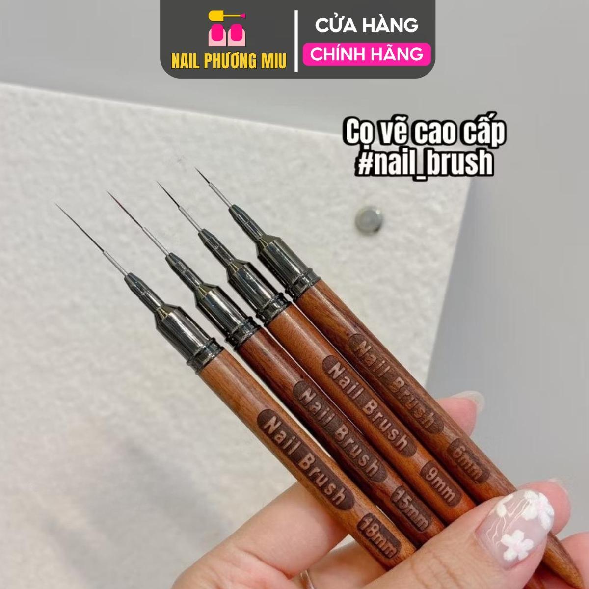 Cọ Nét Cán Gỗ Cao Cấp Nail Brush Làm Nail Kẻ Nét Siêu Mảnh Lông Mềm Đủ Size 6mm, 9mm, 12mm Vẽ Móng Liner Nghệ Thuật Nữ Women
