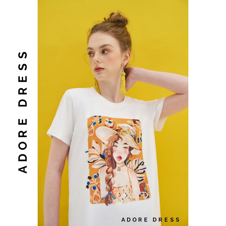 Áo Phông Graphic T-shirts casual style cotton trắng in 311TS2015 ADORE DRESS