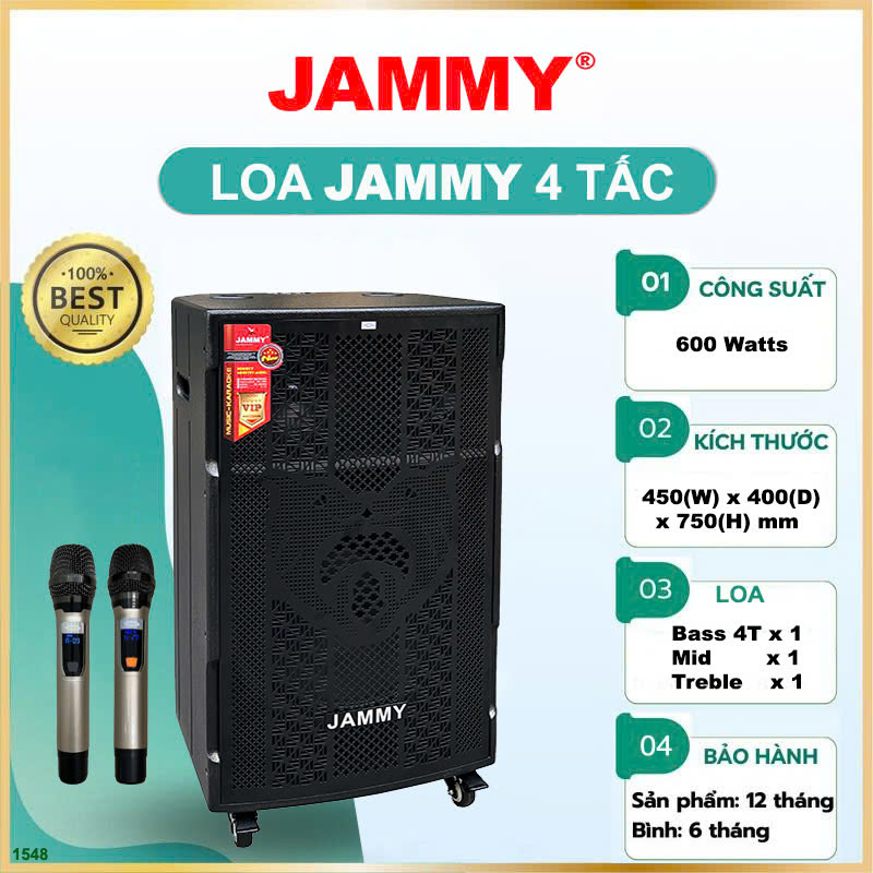 Loa kéo 4 tấc Jammy F1548K LƯỚI CÁ HEO - _Kích thước: 450 (W) x 400 (D) x 750 (H)mm _Công suất: 600Watts- Hàng chính Hãng