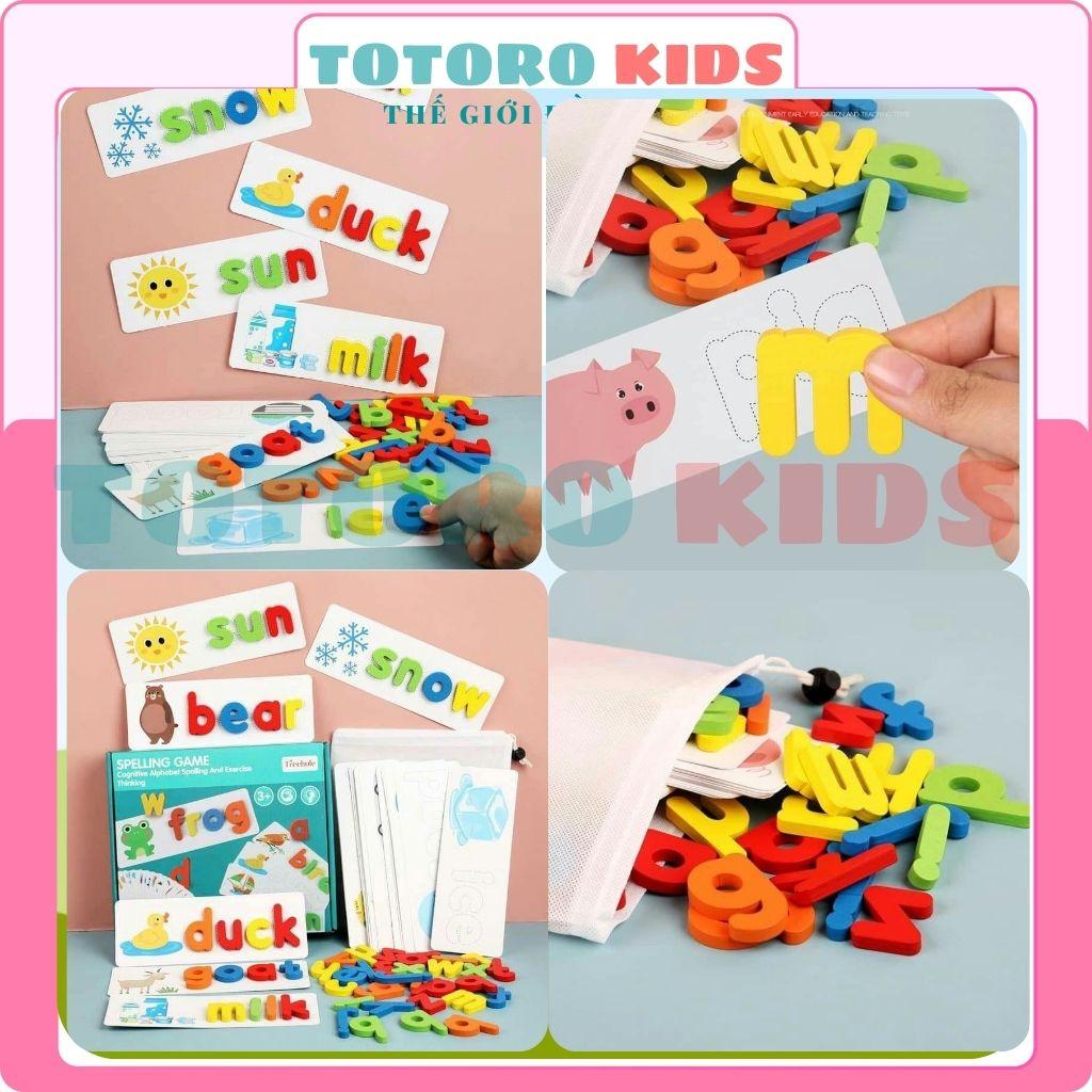 Đồ chơi giáo dục ghép hình bộ chữ gỗ Spelling Game Superbee học đánh vần tiếng anh kèm 28 thẻ từ vựng KT 25×21cm