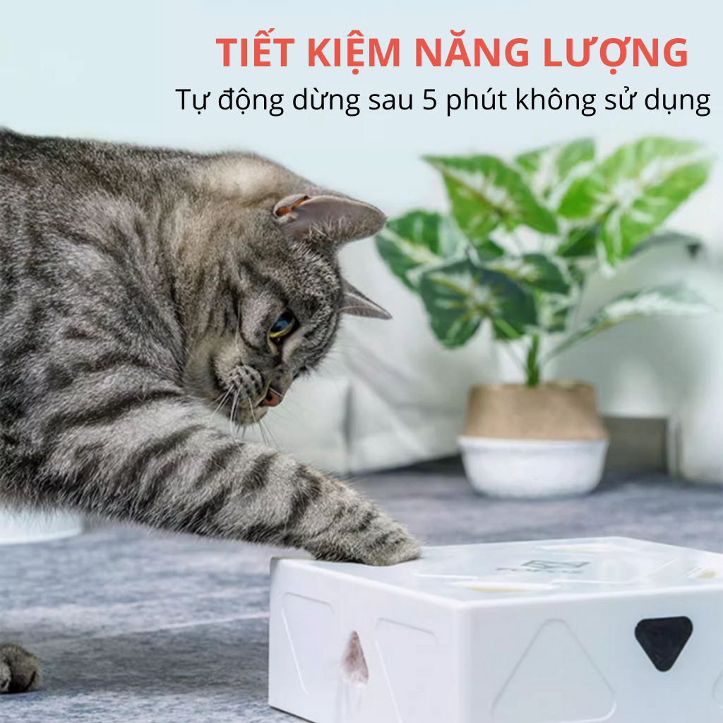 Hộp đồ chơi cho mèo FOFOS, Hộp đồ chơi lông vũ cảm biến tự động, Đuổi bắt lông vũ vui nhộn, Thúc đẩy vận động, Sạc USB