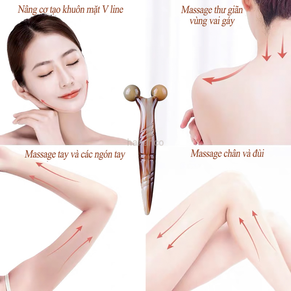 Dụng cụ lăn 3D - V Line massage nâng cơ mặt và body bằng sừng (MH825) day ấn huyệt, làm đẹp da - chăm sóc sức khỏe - HAHANCO