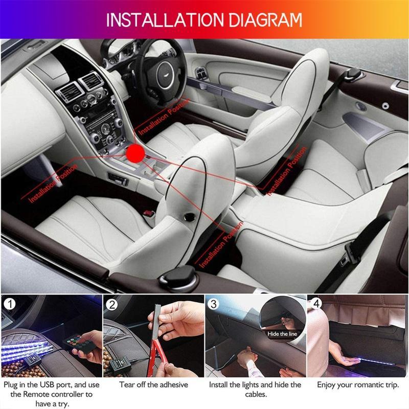 Dây đèn LED 48 bóng trang trí nội thất xe hơi kèm điều khiển từ xa