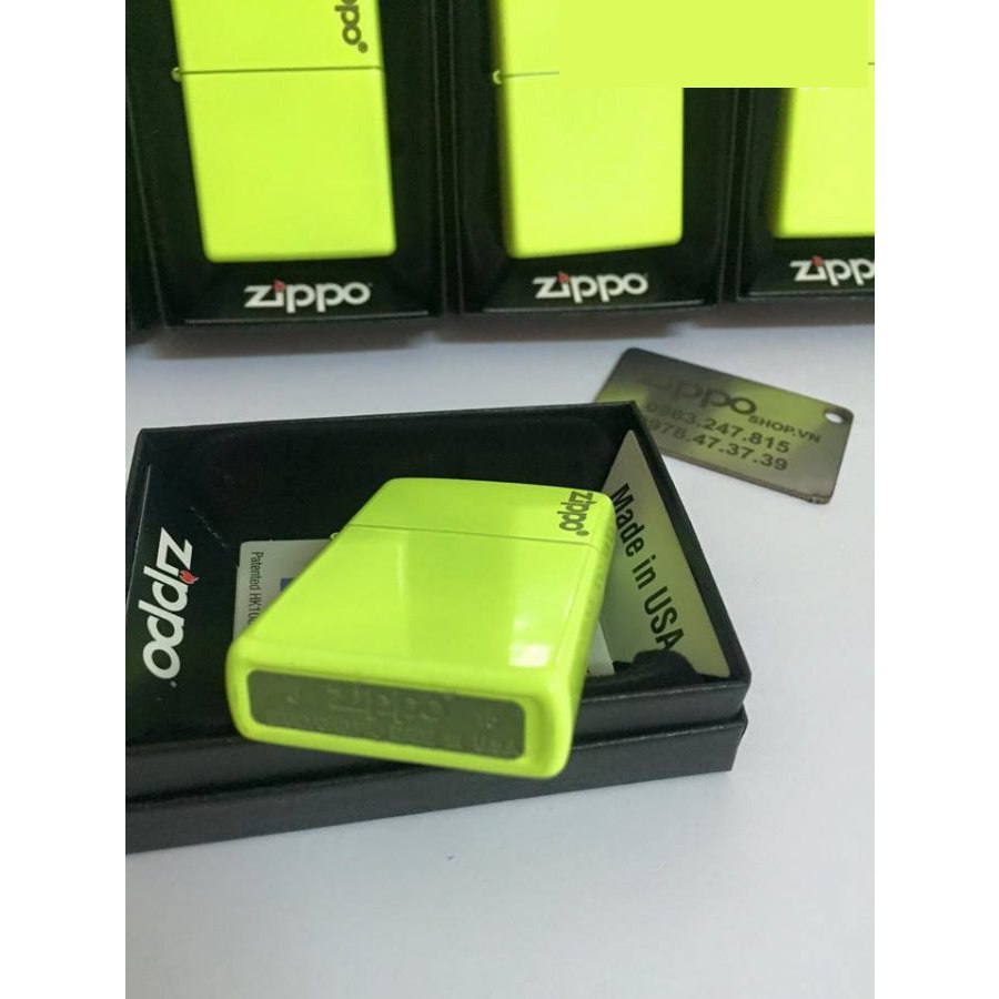 Bật lửa Zippo 28887ZL –Bật lửa Zippo Plain with Logo Neon Yellow Matte