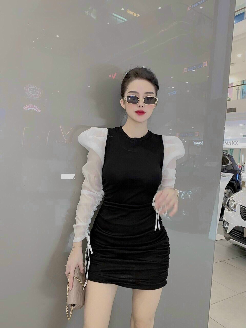 Đầm bozip tay voan kiếng