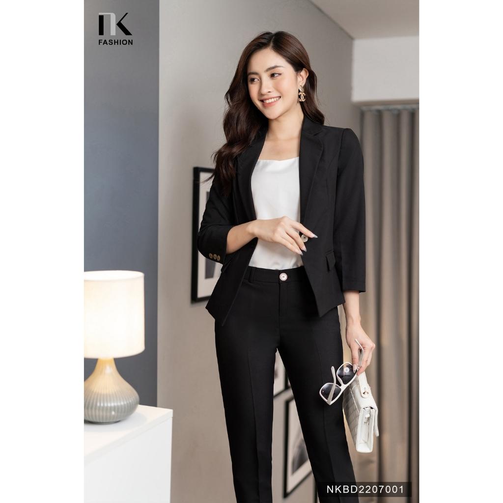 Bộ Đồ Vest Ve Trơn NK FASHION Thiết Kế Basic Đứng Form Tôn Dáng Chất Vải Nhập Hàn Cao Cấp Không Xù NKBD2207001