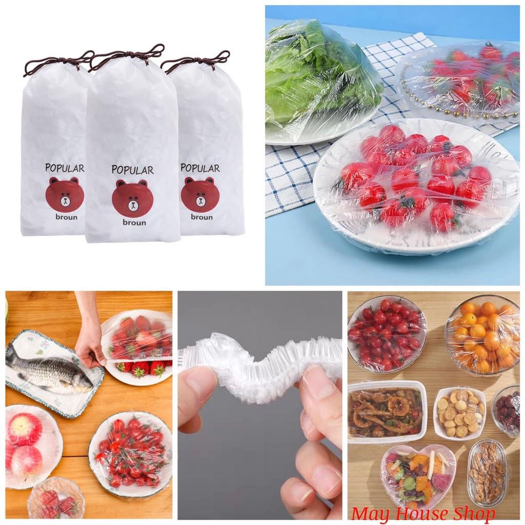 Màng bọc thực phẩm có bo chun, tái sử dụng được kèm túi gấu đựng (100 cái/1 túi)