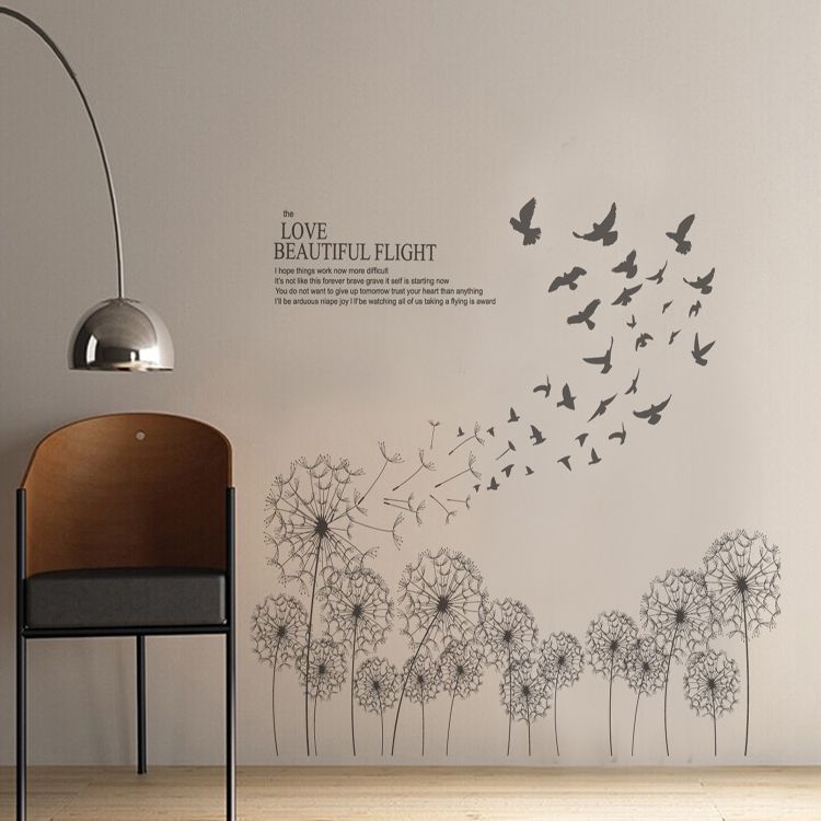 Decal dán tường hoa và chim bay trang trí phòng khách,phòng ngủ đẹp