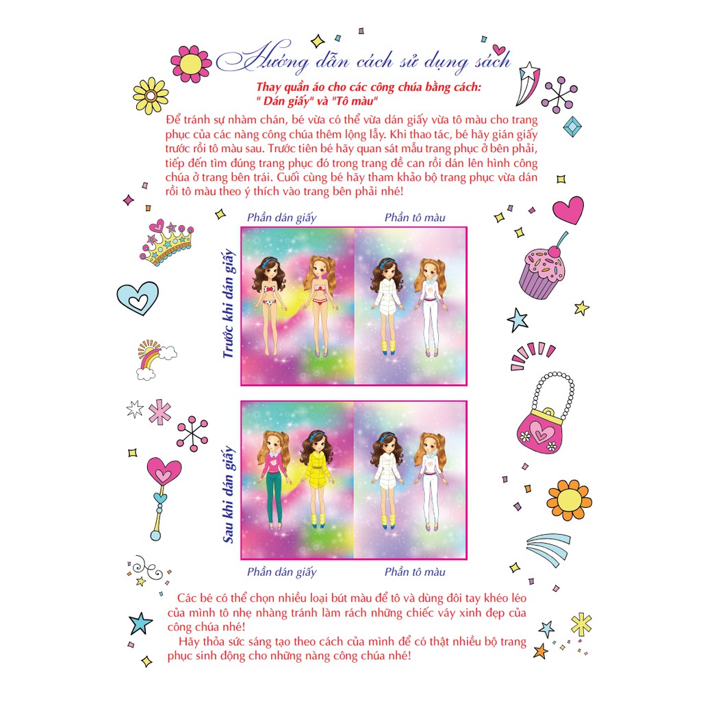 Sách - Combo 4 cuốn Sticker book Giấy gián & tô màu công chúa 1-4 Quyến rũ