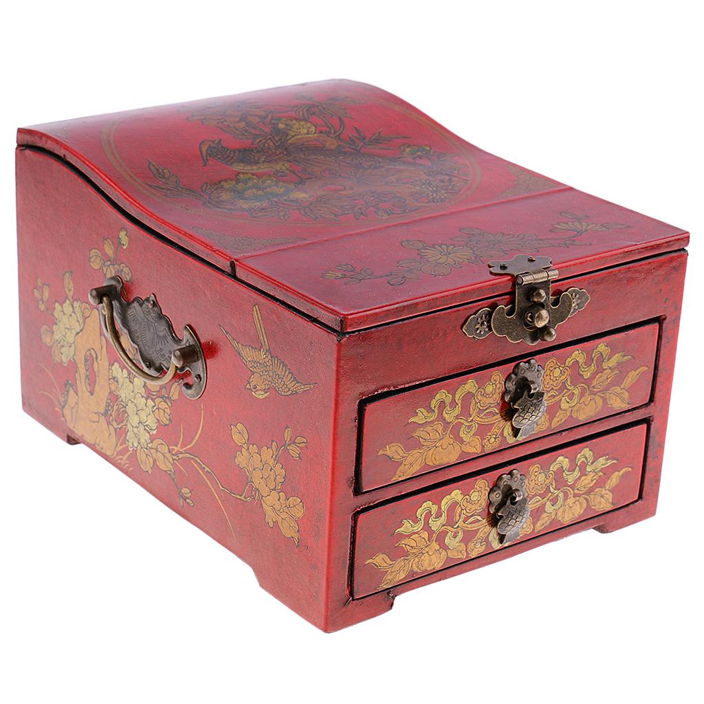 Vintage Wooden Dresser Chest 2 Drawer 1 Mirror for Jewelry Necklace Storage Case
