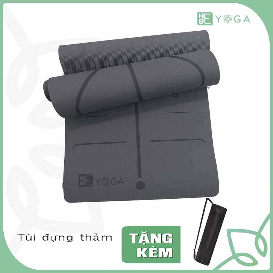 Thảm Tập Yoga Định Tuyến TPE Hebeyoga 8mm 1 Lớp Màu Tím Cao Cấp Lèm Túi
