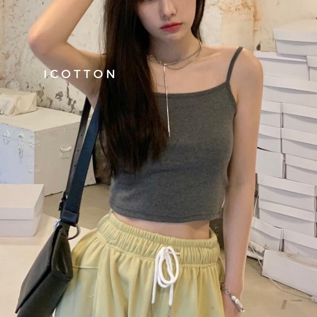 Áo 2 dây croptop nữ ️iCotton️ Áo 2 dây nữ dáng ngắn 100% cotton trắng đen cao cấp